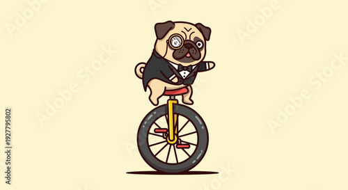 Pug Rides Unicycle