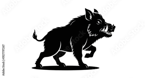 Black Silhouette of Running Boar.