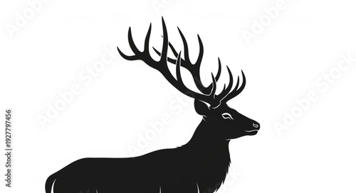 Black Silhouette of Deer with Antlers.