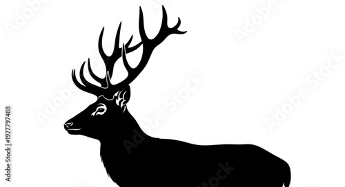 Black Silhouette of Deer with Antlers.