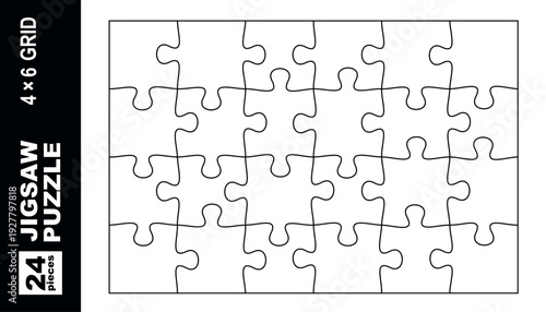 24 piece jigsaw puzzle template 4x6 grid rectangle blank outline vector isolated on white background for print cutting laser craft kids activity editable puzzle layout design