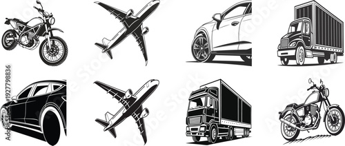 Black car silhouette modern automobile design vehicle outline vector art