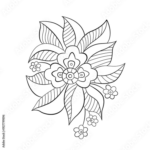 Wallpaper Mural A linear bouquet with flowers and leaves. Vector flower illustration. Botanical drawing for modern decor, postcards, logos. Torontodigital.ca