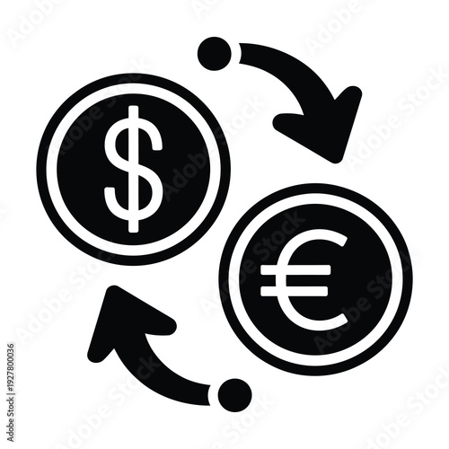 Vector of a currency exchange icon depicting dollar and euro symbols with arrows