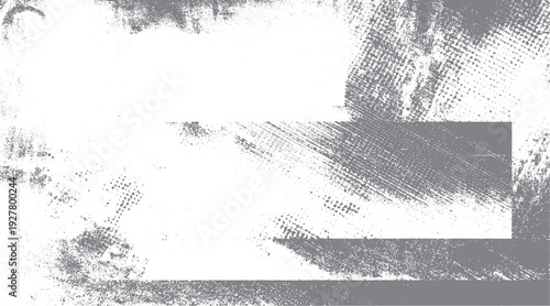 Grey distressed texture overlay with scattered dots and lines. Abstract background with rough edges and smudges. Grungy for