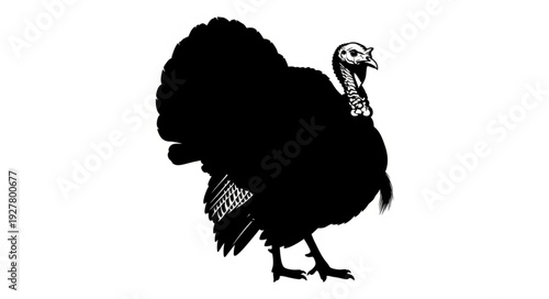 Black Silhouette of Turkey Bird.