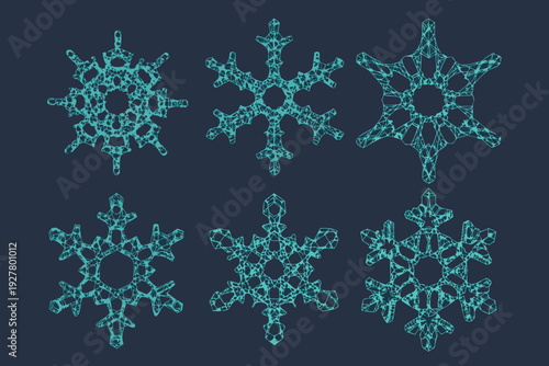 Intricate geometric snowflake patterns displayed against a dark teal background