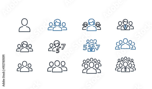 Crowd and team group size variation icon bundle isolated on transparent background