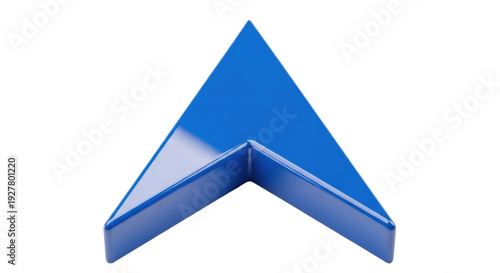 Isolated blue geometric upward arrow pointing up for navigation, location, or direction