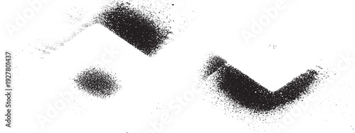 Grunge set of black ink splashes and paint brush strokes featuring vector splat textures with dirty spray droplets and artistic stains for frame border design silhouette patterns