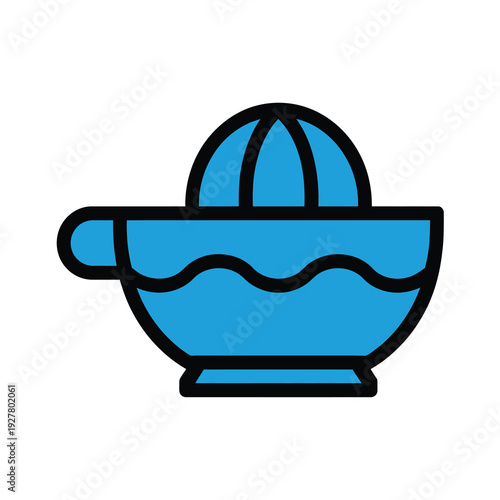 Blue vector of a citrus juicer with a handle and juice in a container