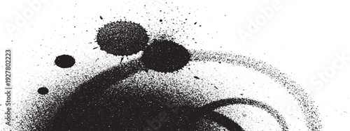 Abstract black and white background featuring a grunge ink splash and paint splatter texture with artistic liquid drips and vector stain elements