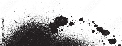 Black and white abstract background featuring a grunge vector illustration of ink splatters and paint drips with a messy spray texture and liquid blot design elements