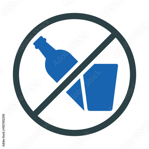 Vector no-alcohol sign with a prohibition symbol over a bottle and glass