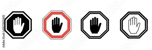 Stop Icon Set Road Sign Hand Stop Vector Symbol