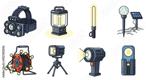 Collection of modern lighting devices for various purposes