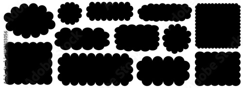 Cloud wavy fluffy with cute rectangle paper for line shape frame. Bubble circle summer with vector graphic fun for speech air cloudy. Box blue cloud with abstract cute decorative for rectangle.