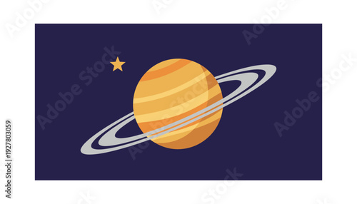 Vibrant illustration of Jupiter with rings and star in space