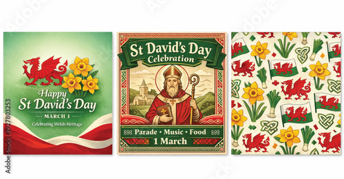 St david's day celebrations greeting cards and patterns