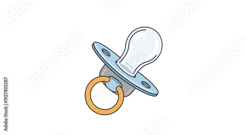 Essential baby care item shown through classic blue pacifier with transparent nipple and golden ring handle for soothing infants during sleep.