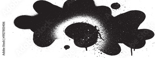 Black Spray Paint Splatter Abstract Shape with White Halo Effect.