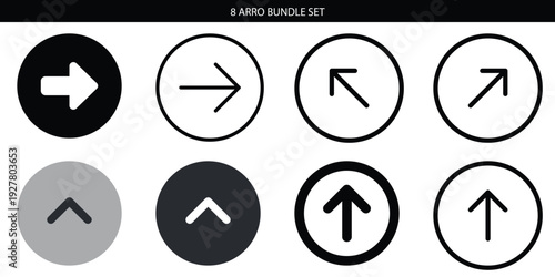 Arrow icon set. Includes left, right, up, and down arrows. Created in minimalist style with black, white, and gray palette.