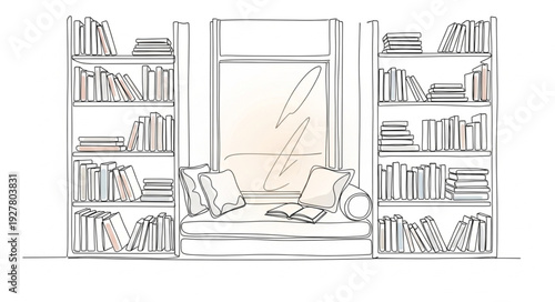 Cozy Library with Bookshelves and Sofa.