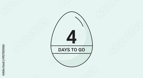 Simple line art drawing of an egg with four days to go text for easter countdown or product launch announcements on light background.