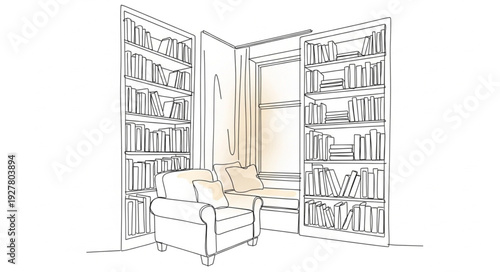 Cozy Living Room with Bookshelves.