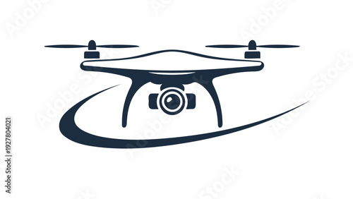 Aerial drone with mounted camera capturing footage from above