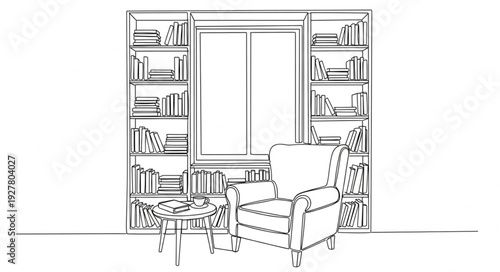 Cozy Reading Nook with Bookshelves.