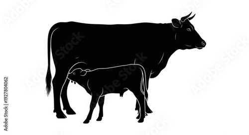 Cow and Calf Silhouette Profile.