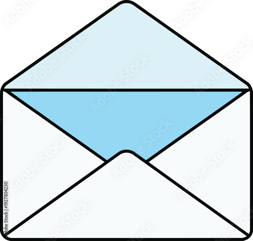 Open white envelope with a light blue interior flap on a white background Keywords: envelope, open