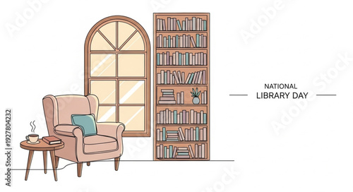 Cozy Armchair and Bookshelf Interior.