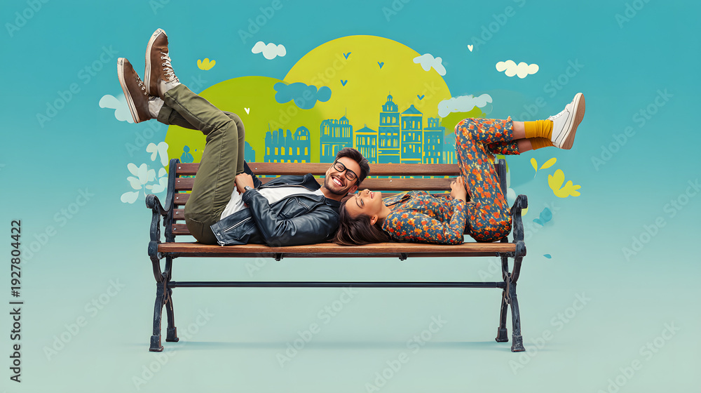 Obraz premium Couple relaxing on park bench