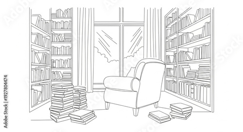 Cozy Library with Books and Armchair.