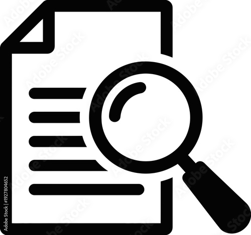 Black icon of document with magnifying glass