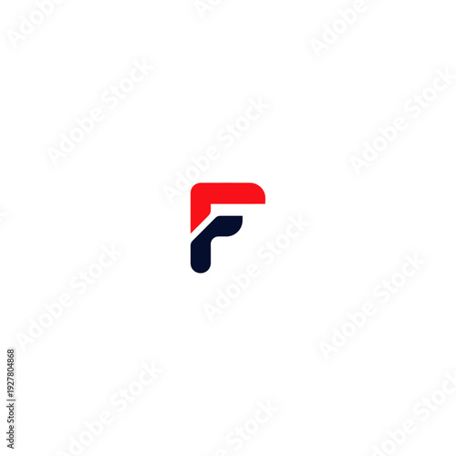 Stylized uppercase letter F logo design in red and dark blue colors, isolated on white background