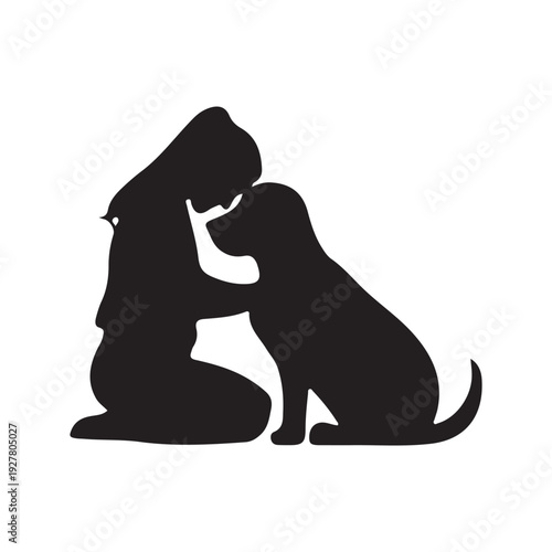 Heartwarming Girl and Dog Friendship Silhouette Vector