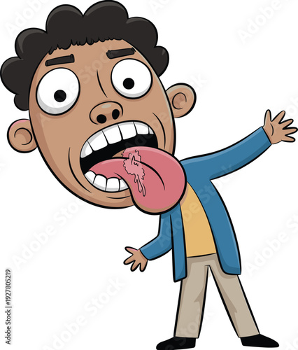 Goofy cartoon man sticking out long tongue making funny face isolated on white background illustrationGoofy cartoon man sticking out long tongue making funny face isolated on white background 