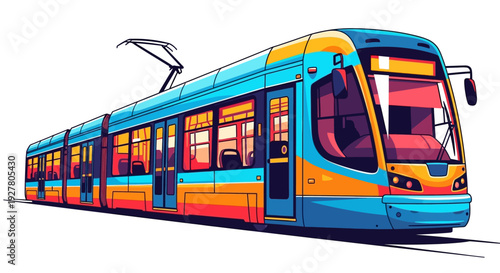 Colorful Modern Tram Transportation Vehicle.