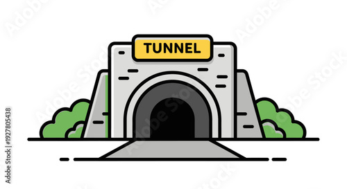Tunnel Entrance with Yellow Sign.