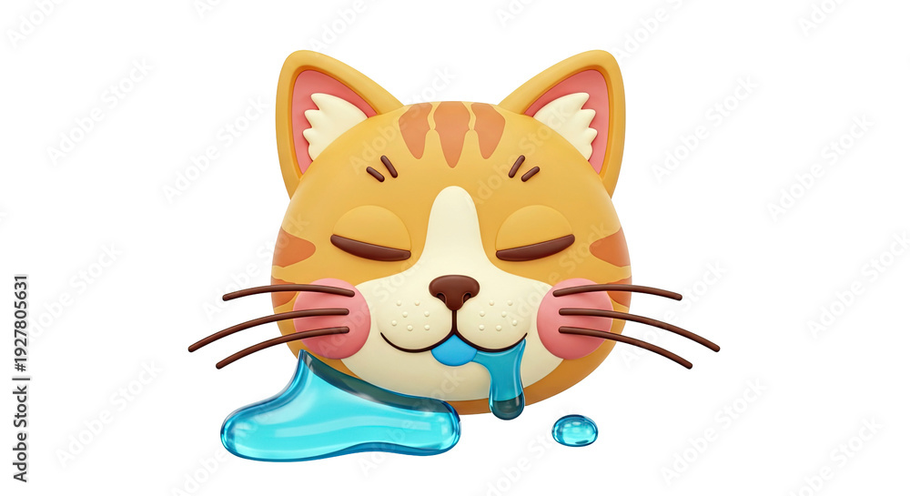 Fototapeta premium 3D Render of a Sleeping Orange Tabby Cat Emoji Drooling