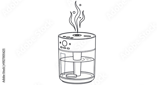 Outline drawing of an essential oil diffuser or ultrasonic humidifier emitting mist.
