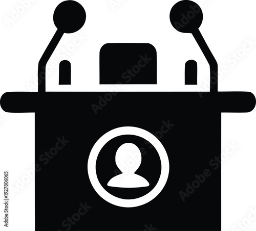 Podium with microphones and speaker icon