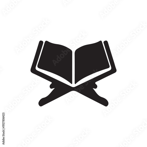 Open Holy Book on Traditional Folding Stand Silhouette