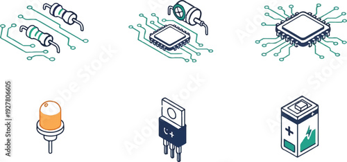 Electronic components collection illustrated diagrams
