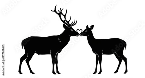 Deer Couple Silhouette Heart Shape.