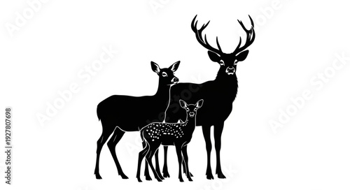 Deer Family Silhouette Illustration Art.