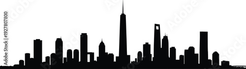 Shanghai China skyline silhouette with modern skyscrapers and iconic financial district towers isolated on white background